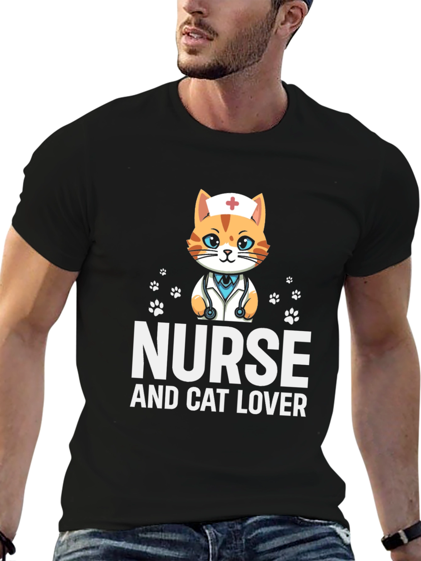 Black Nurse Cat Lover T-Shirt view 6
