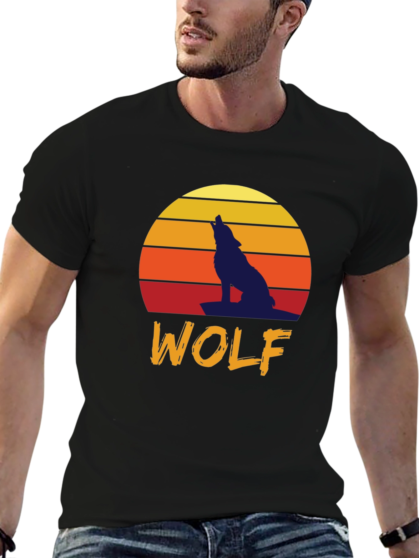 Black Wolf Sunset Graphic Tee - Vintage Style T-Shirt view 6
