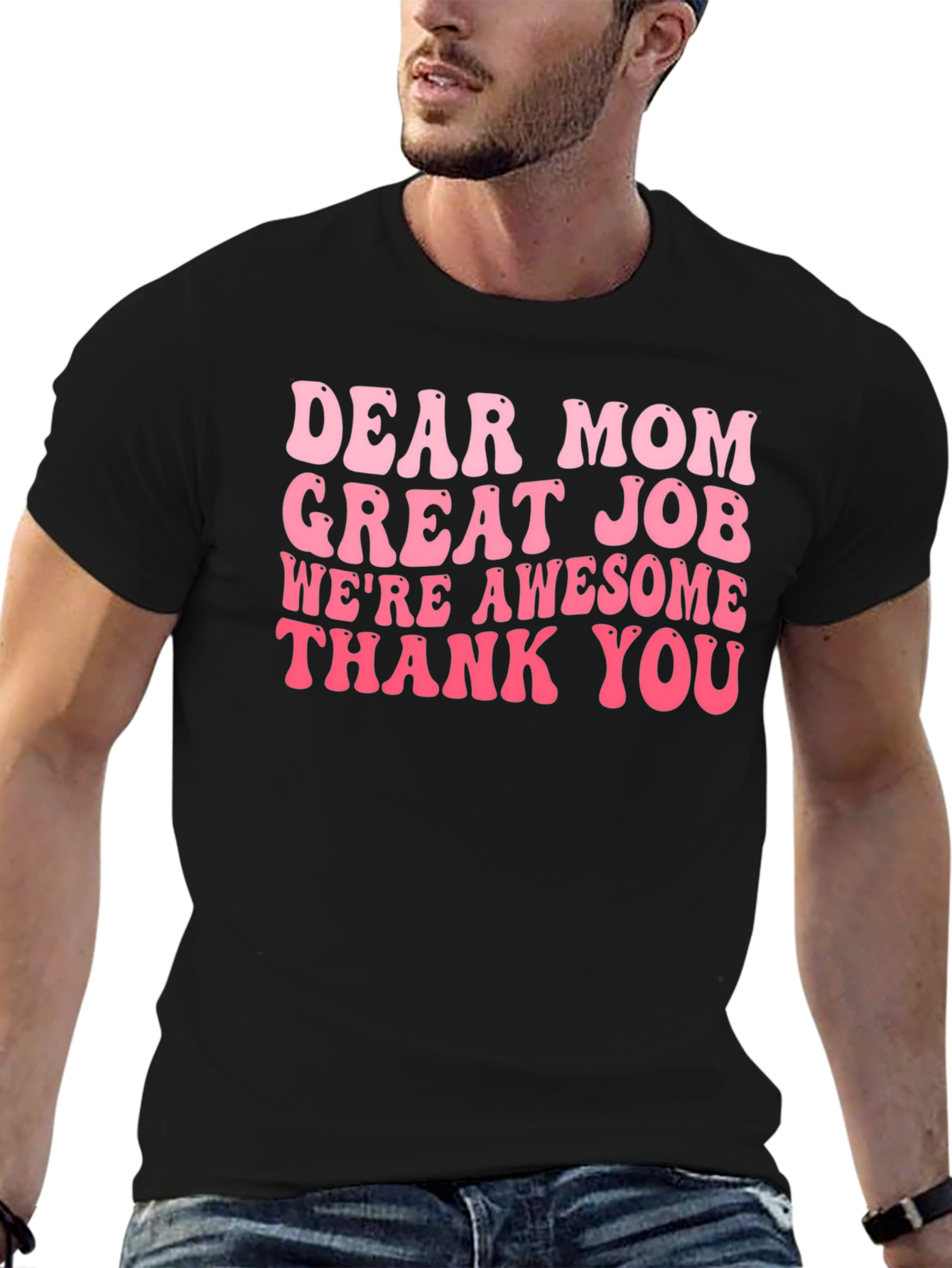Black Dear Mom Graphic Tee - Black Cotton T-Shirt view 6