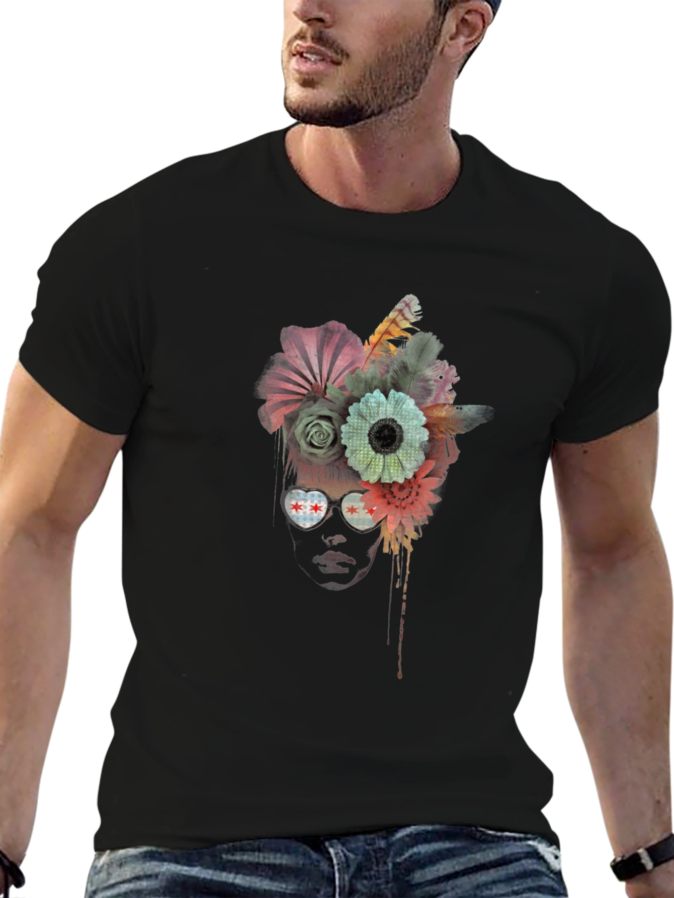 Black Floral Head Chicago T-Shirt view 6