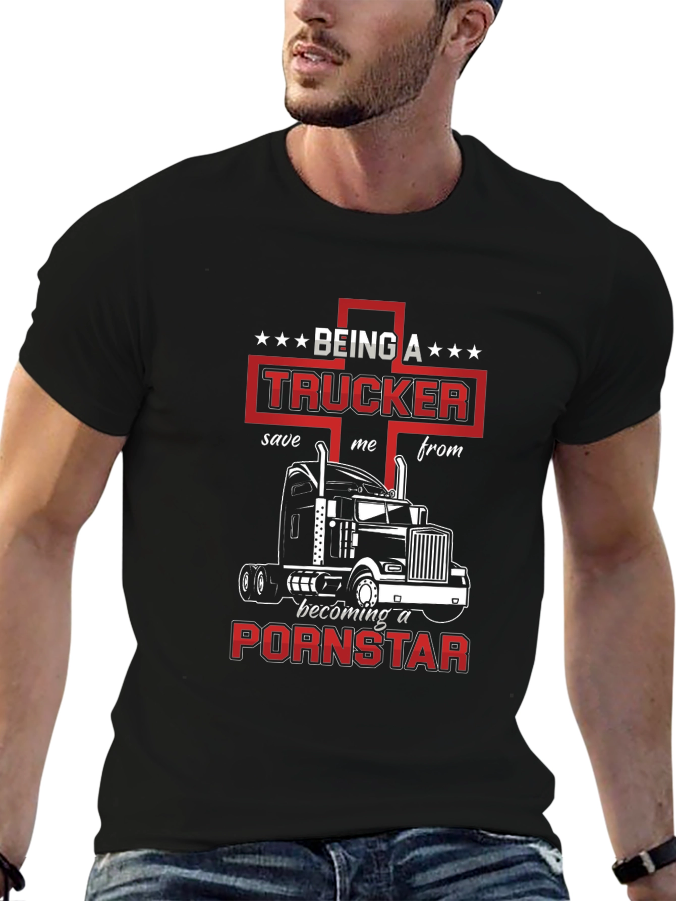 Black Trucker T-Shirt: Save Me From Becoming A Pornstar view 6