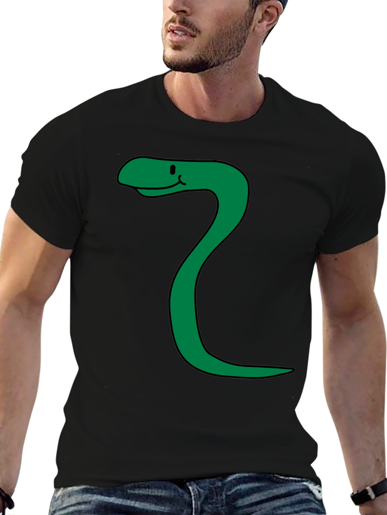 Black Funny Snake Cartoon Black T-Shirt view 6