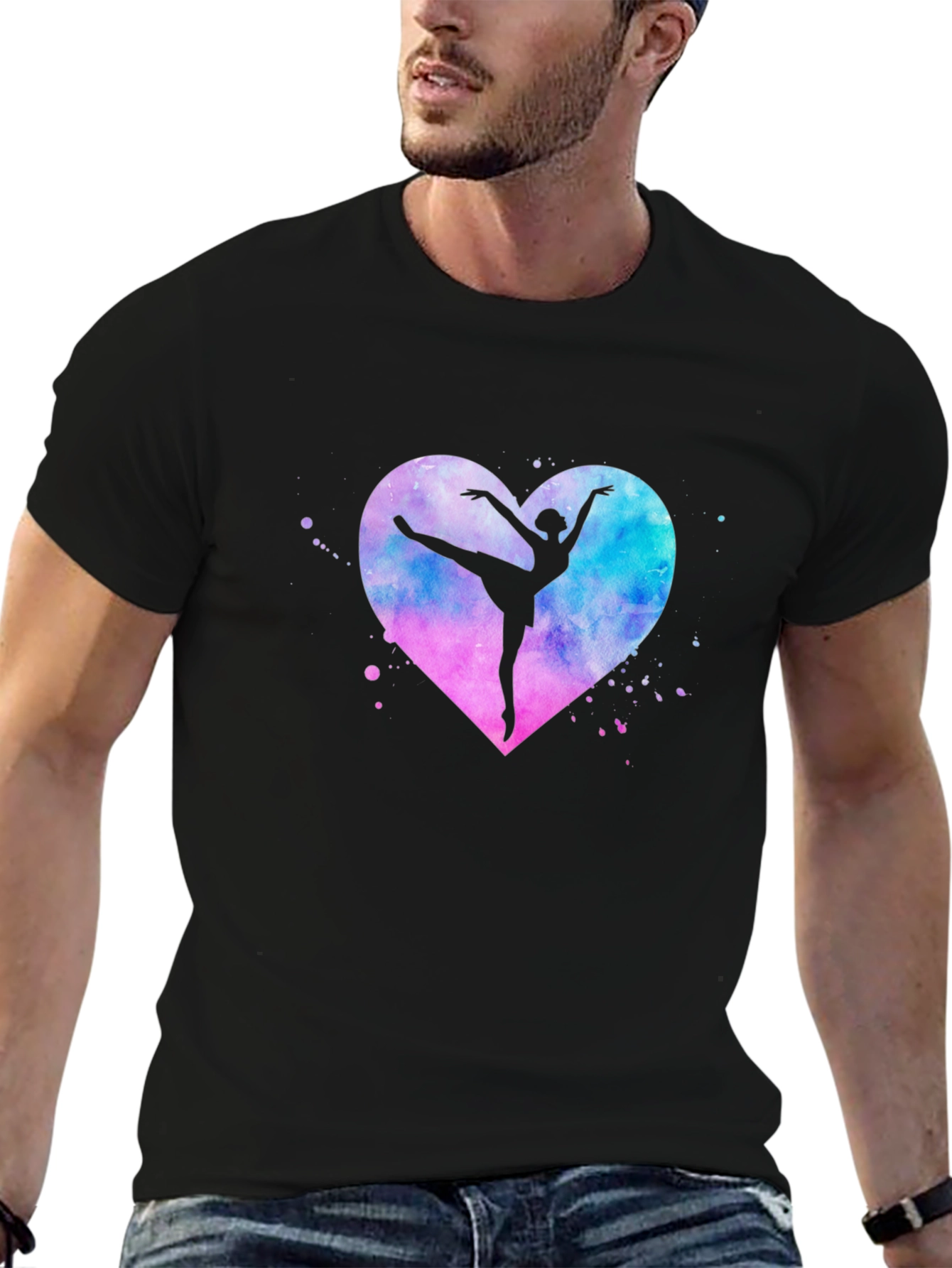 Black Ballet Dancer Heart Graphic T-Shirt - Stylish Black Tee view 6