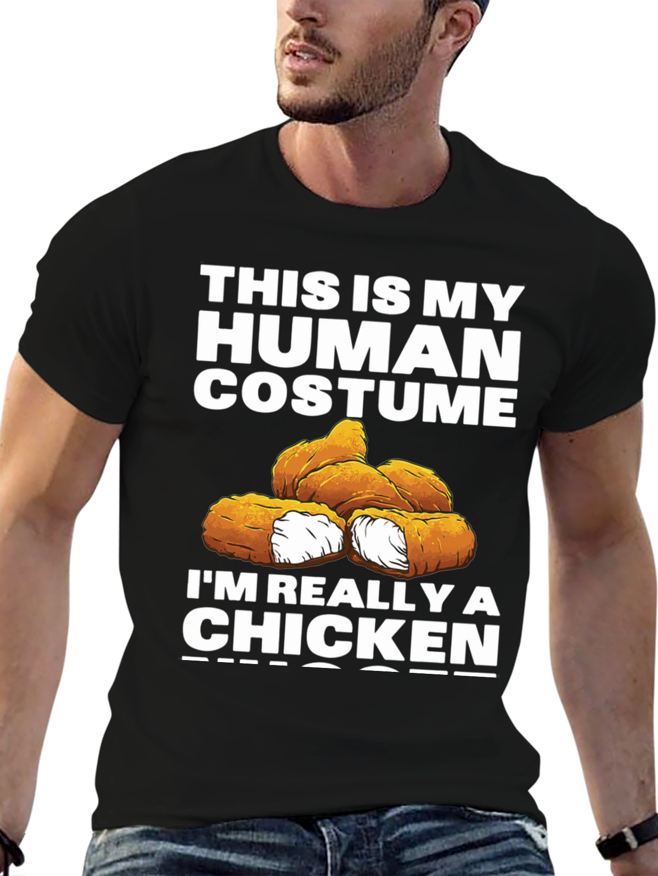 Black Funny Human Costume Chicken Nuggets T-Shirt view 6
