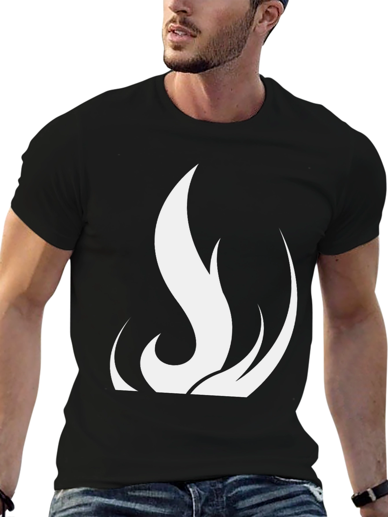 Black Black T-Shirt with White Flame Design view 6