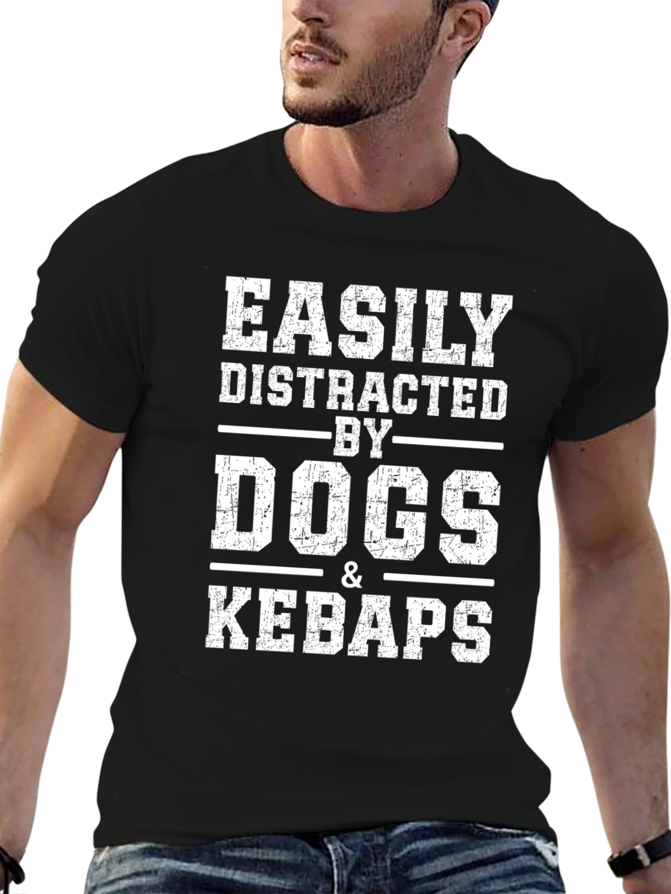 Black Easily Distracted By Dogs & Kebabs T-Shirt view 6