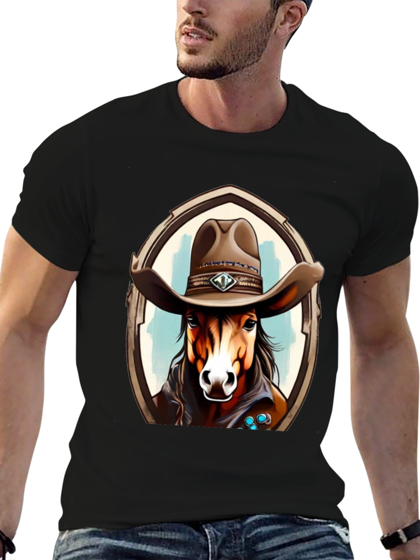 Black Cowboy Horse Graphic Tee - Stylish Western T-Shirt view 6