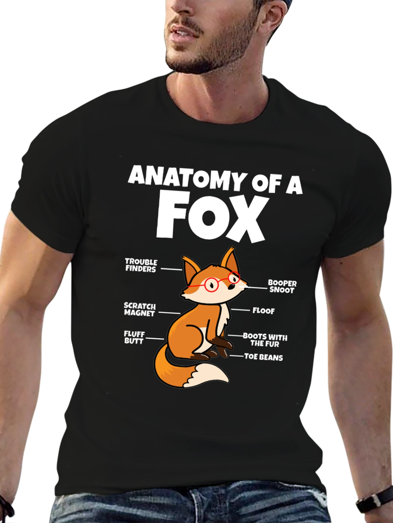 Black Anatomy of a Fox Funny T-Shirt view 6