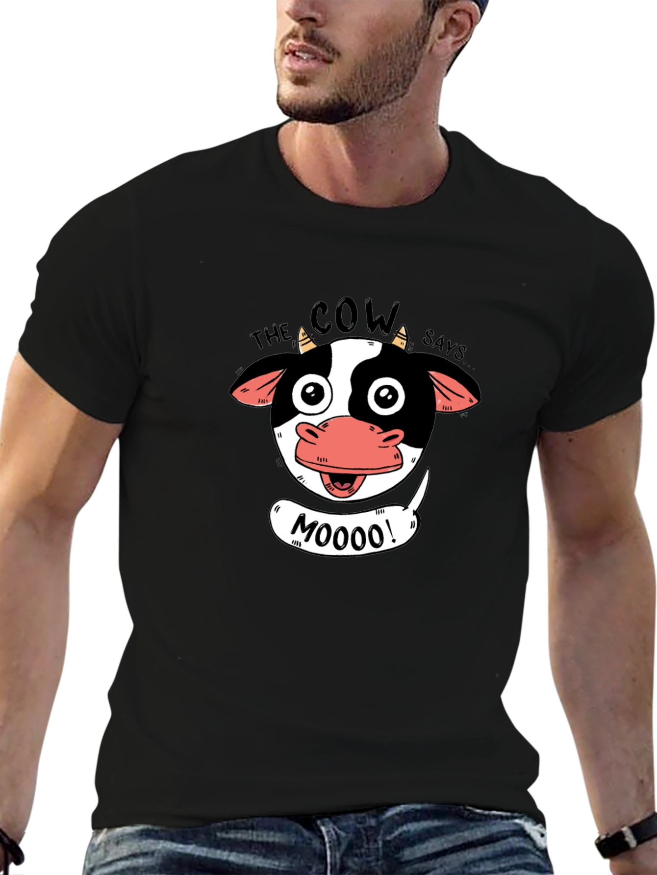 Black The Cow Says Moo T-Shirt - Black Graphic Tee view 6
