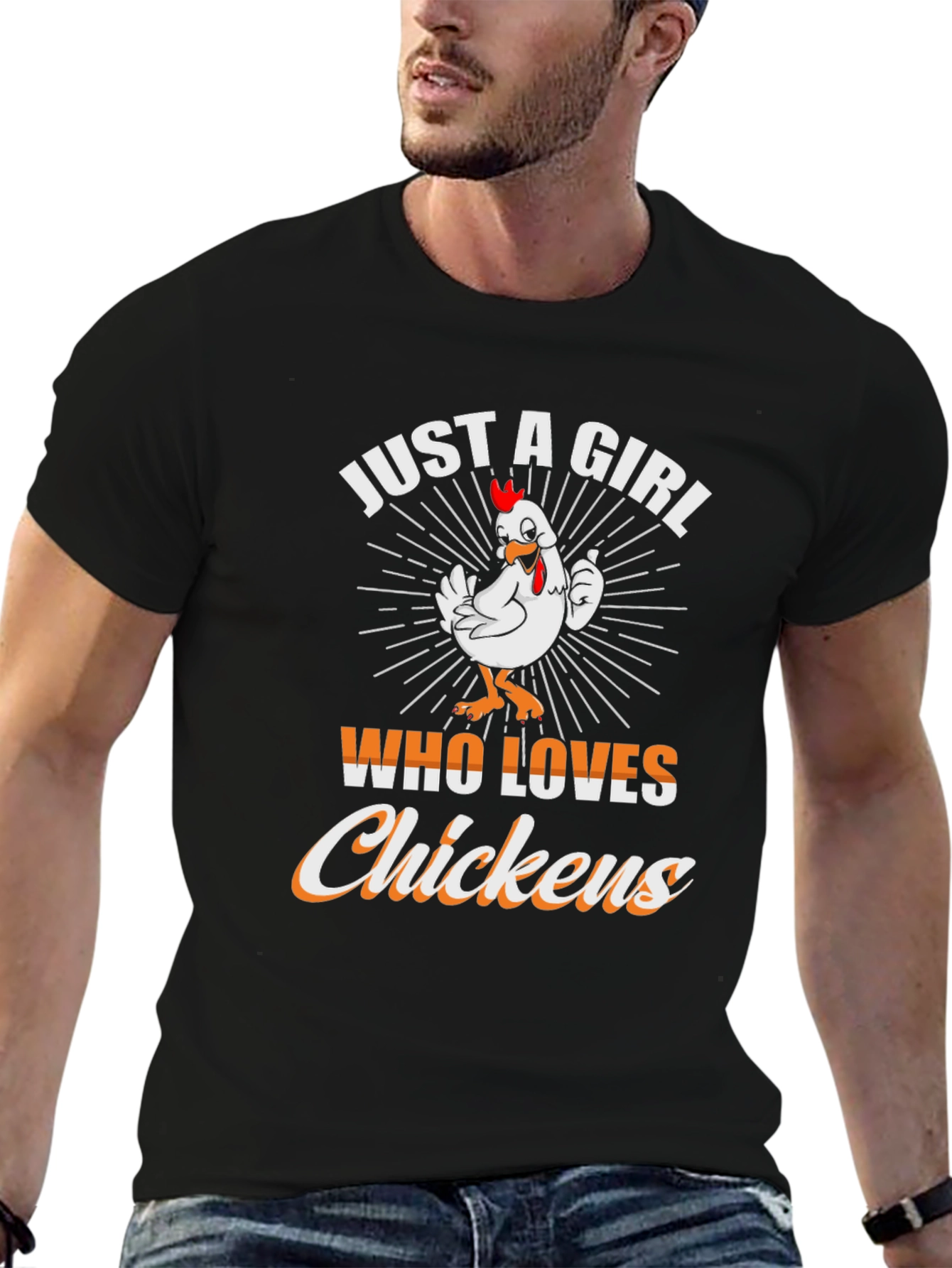 Black Chicken Lover T-Shirt - 'Just a Girl' Design view 6