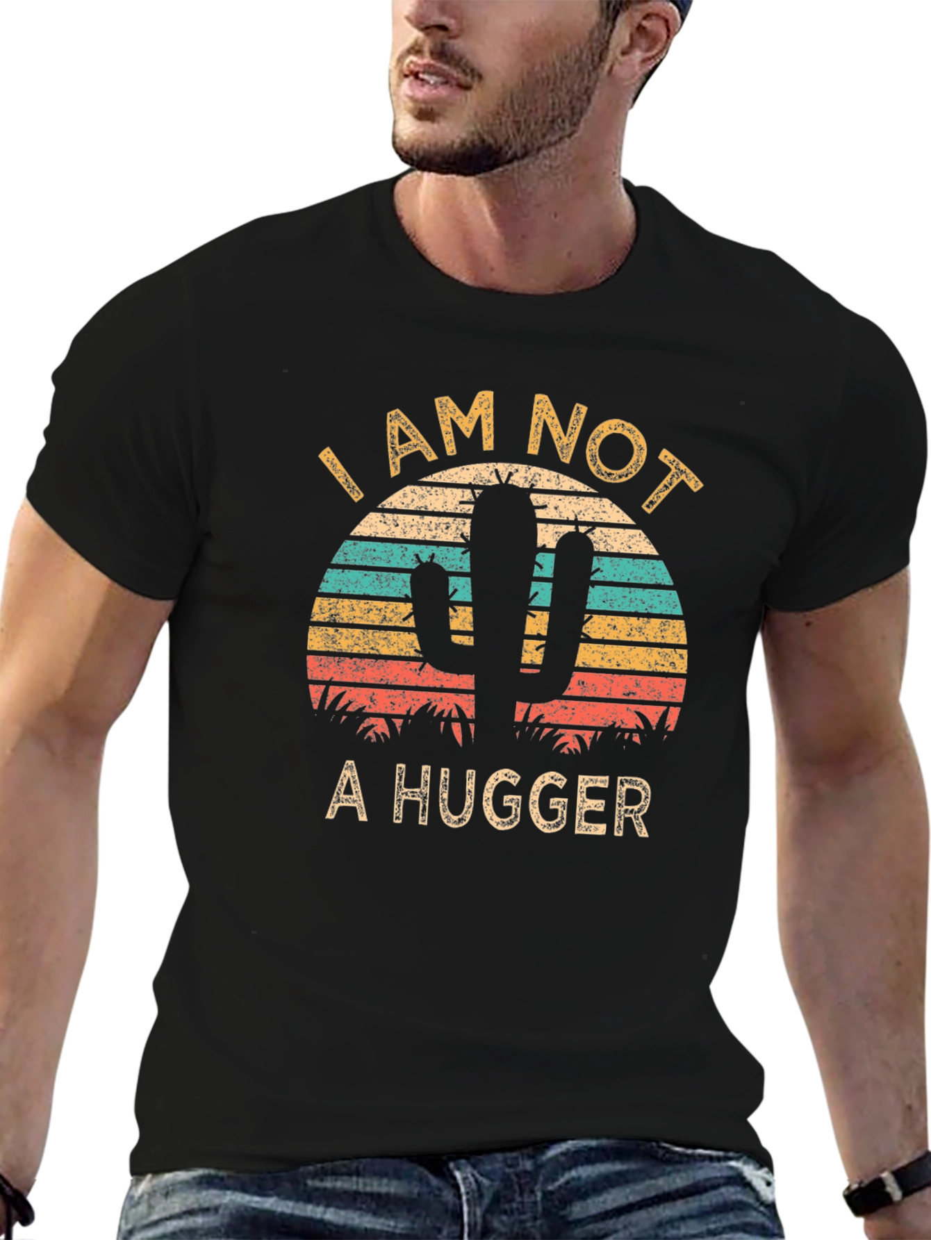 Black I am Not a Hugger Cactus Graphic T-Shirt view 6