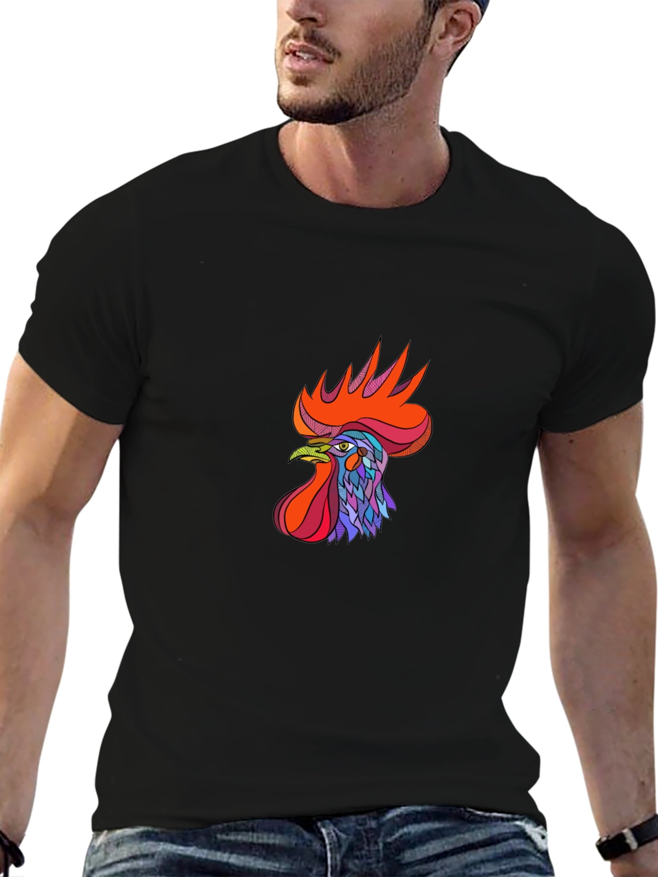 Black Rooster Graphic Tee - Bold & Stylish Black T-Shirt view 6