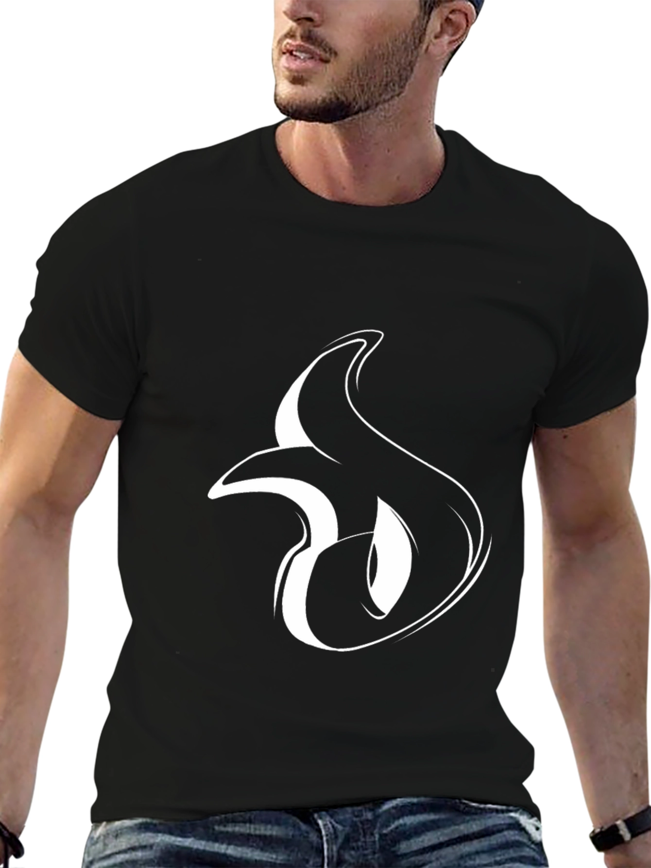 Black Stylish Black Tee with Abstract Graphic view 6
