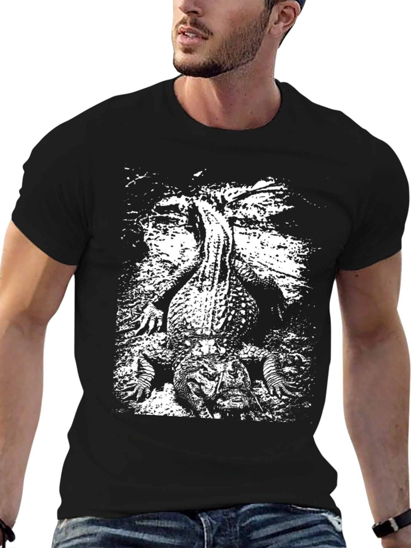 Black Crocodile Graphic Tee - Black Cotton T-Shirt view 6