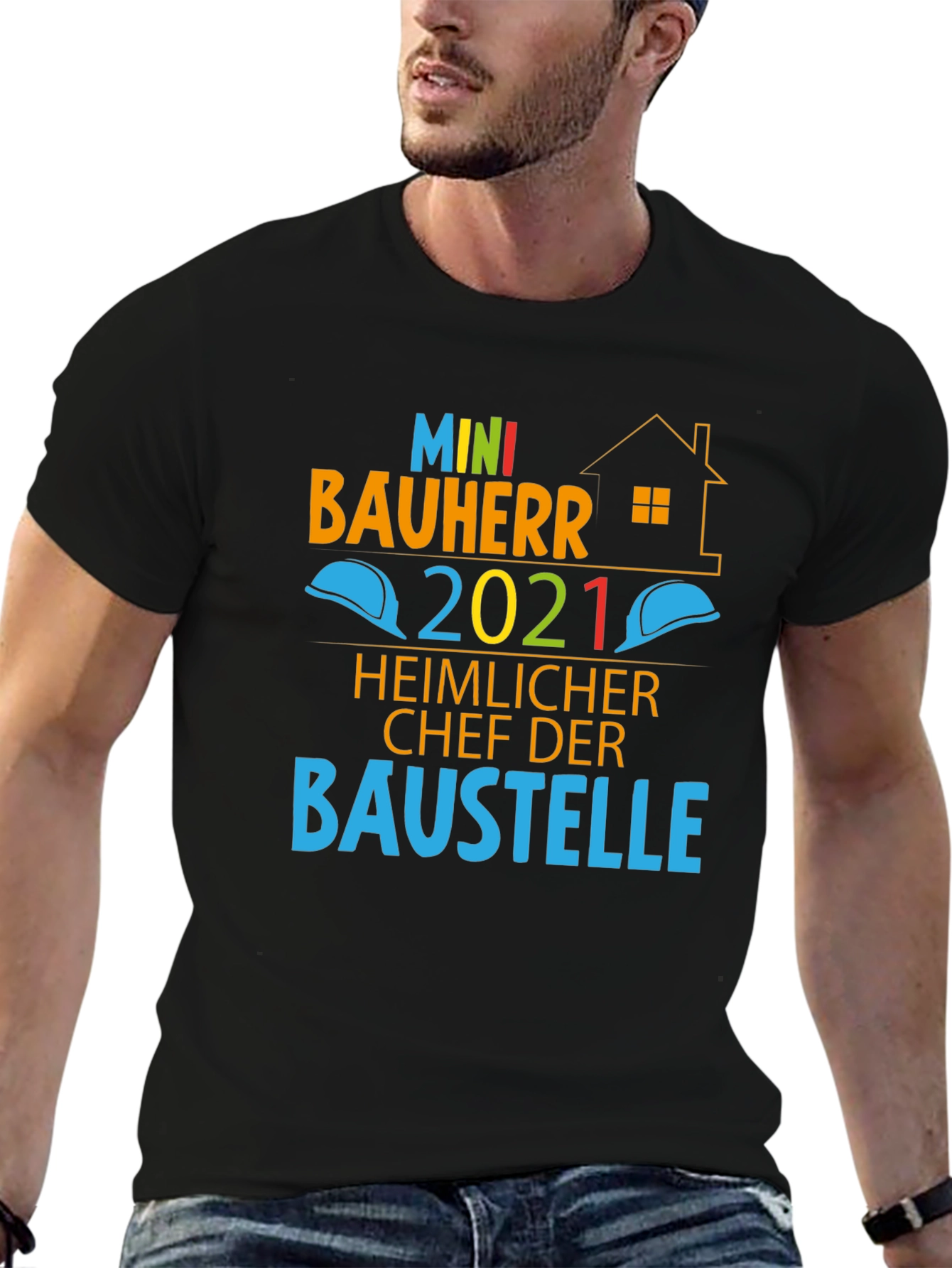 Black Mini Bauherr 2021 T-Shirt, Construction Boss Tee view 6