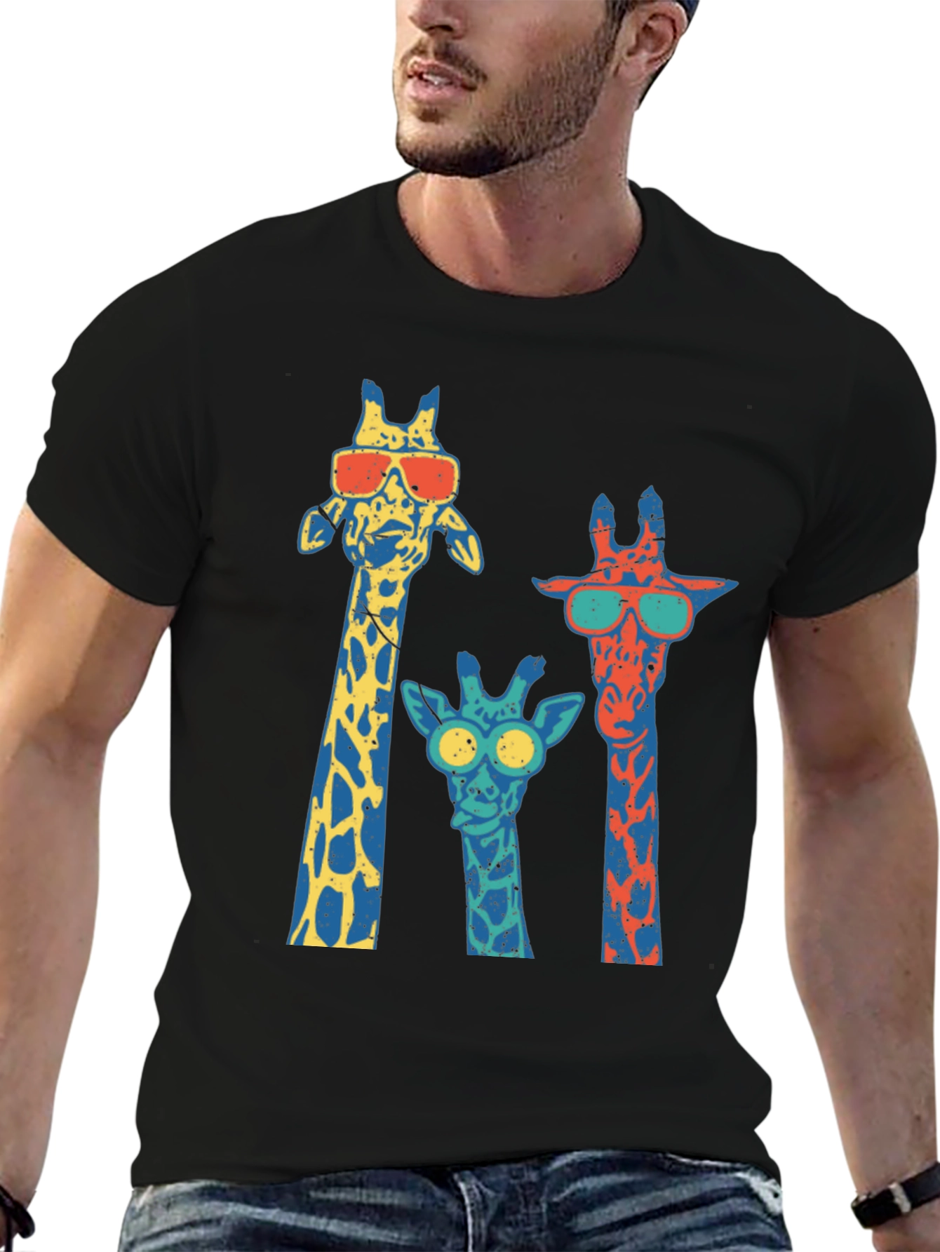 Black Cool Giraffe Crew Neck T-Shirt view 6