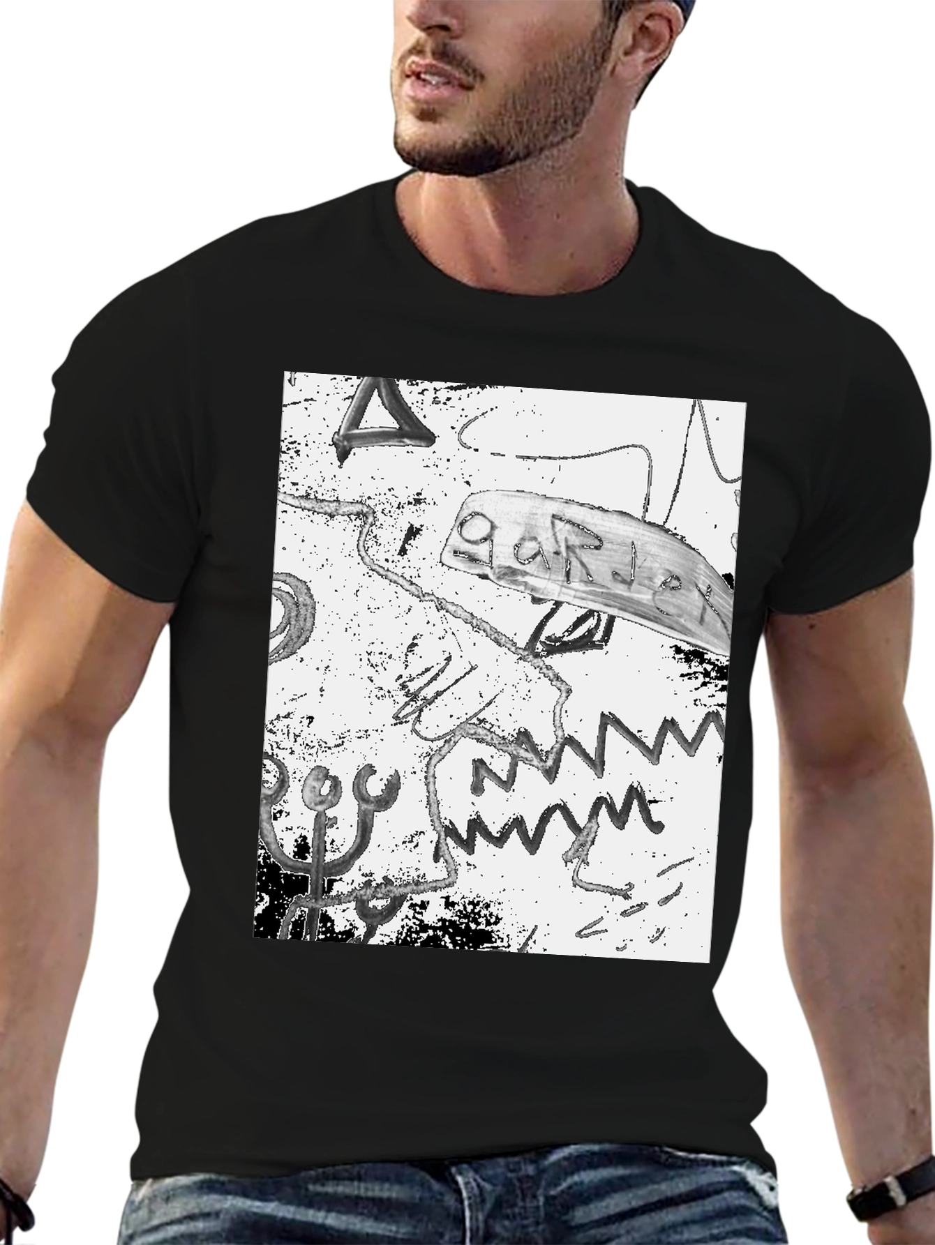 Black Abstract Graphic Print Black Cotton T-Shirt view 6