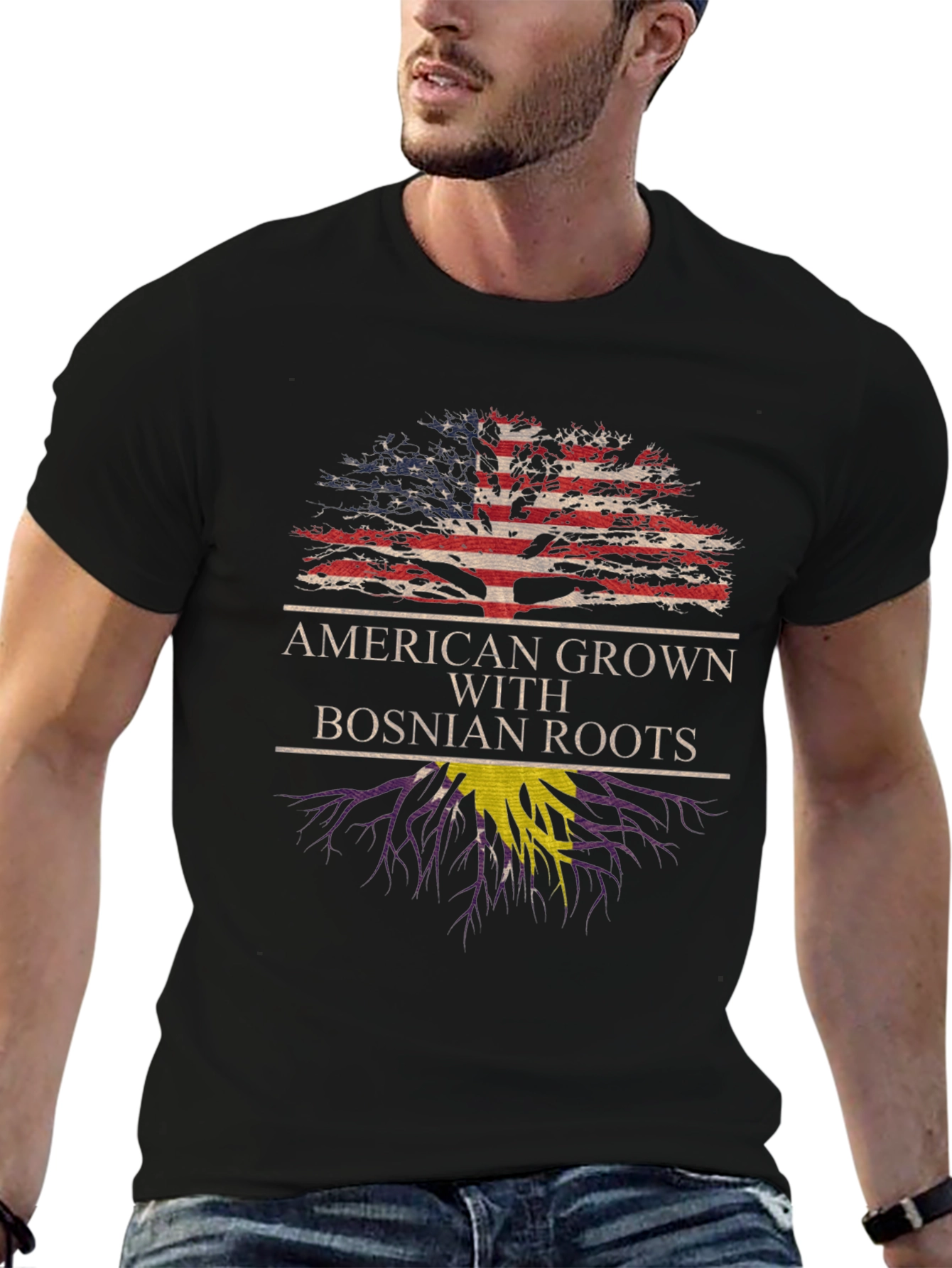 Black American Grown Bosnian Roots T-Shirt view 6