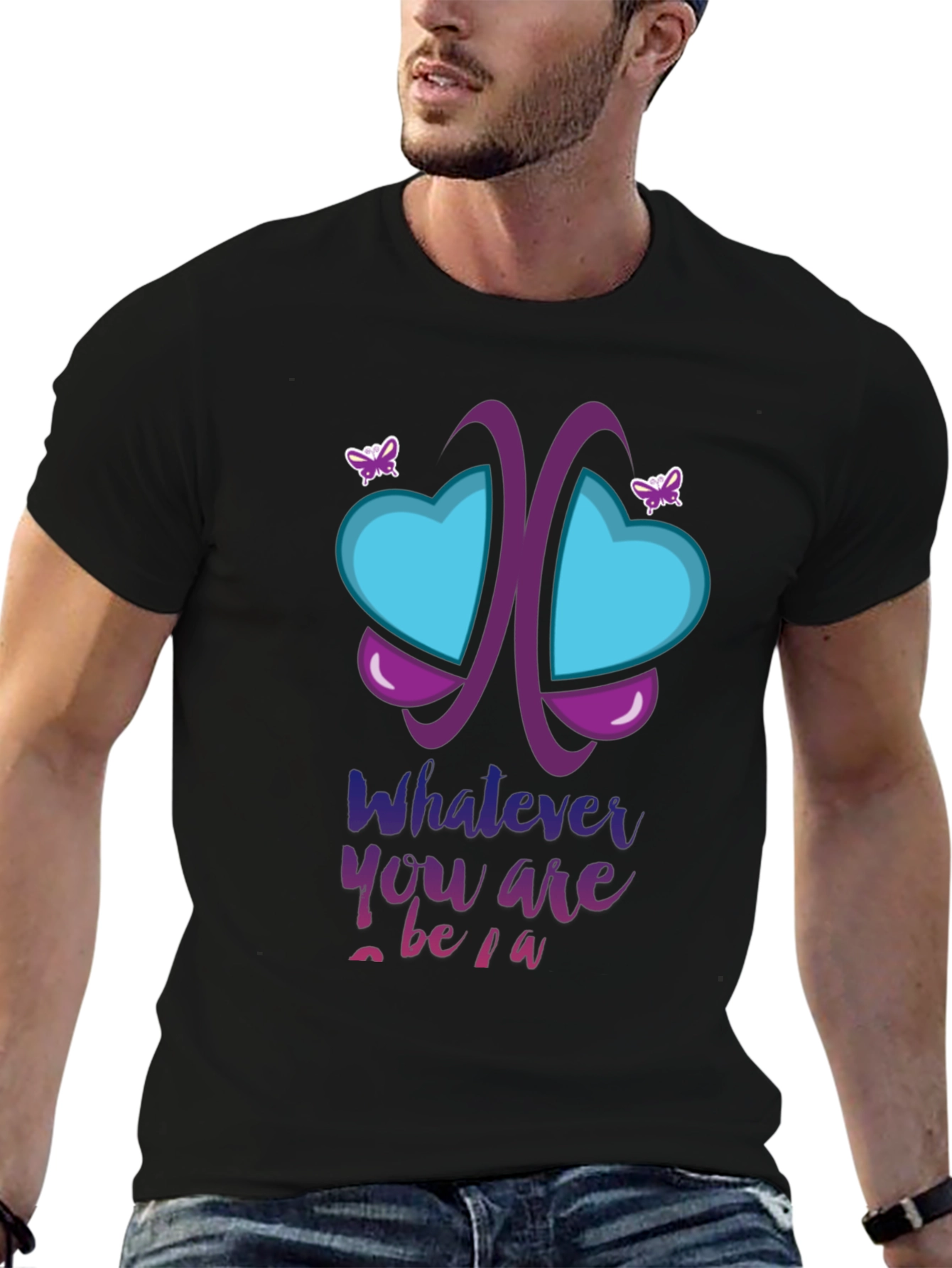 Black Unique Butterfly Heart Graphic T-Shirt view 6
