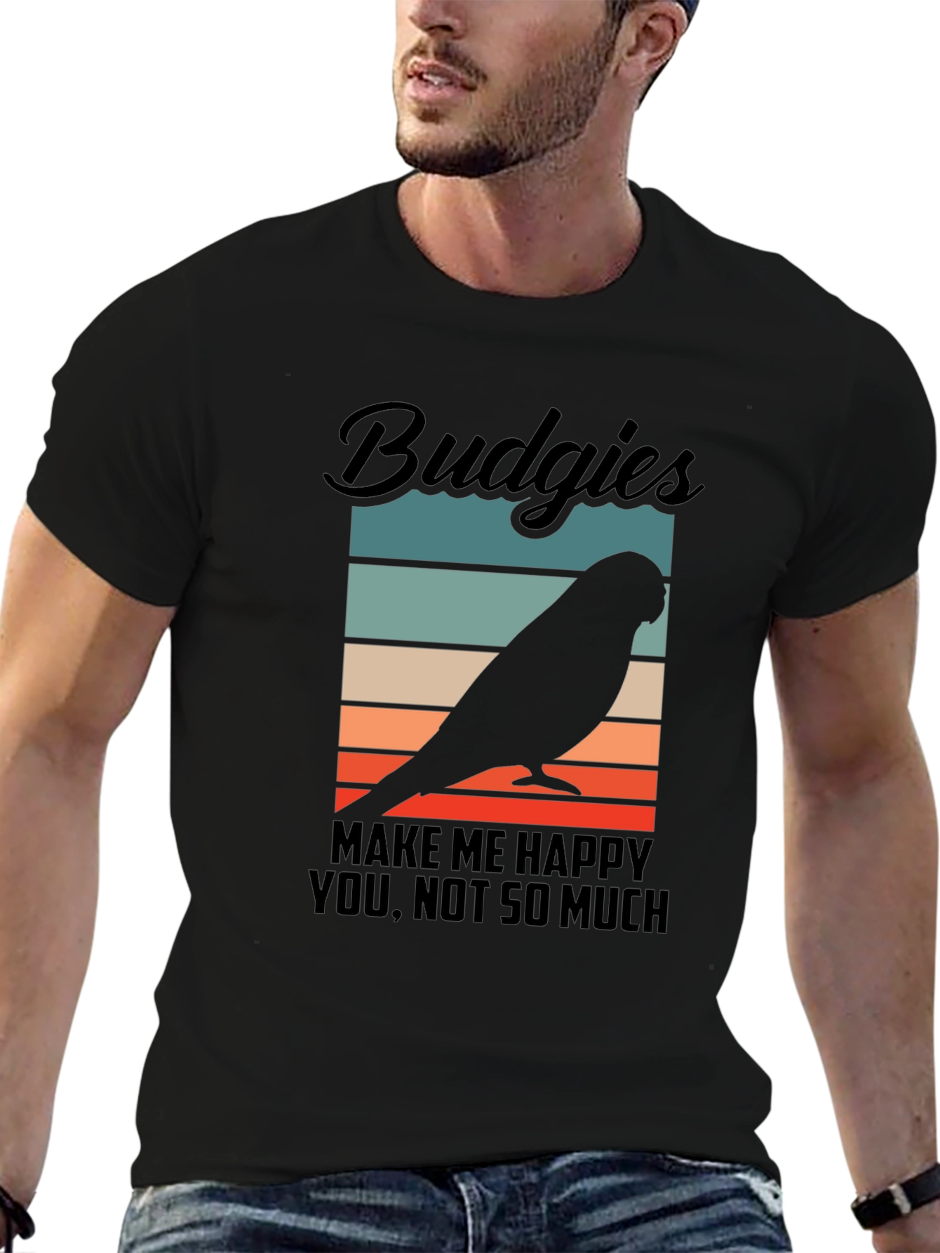Black Budgies Make Me Happy T-Shirt view 6