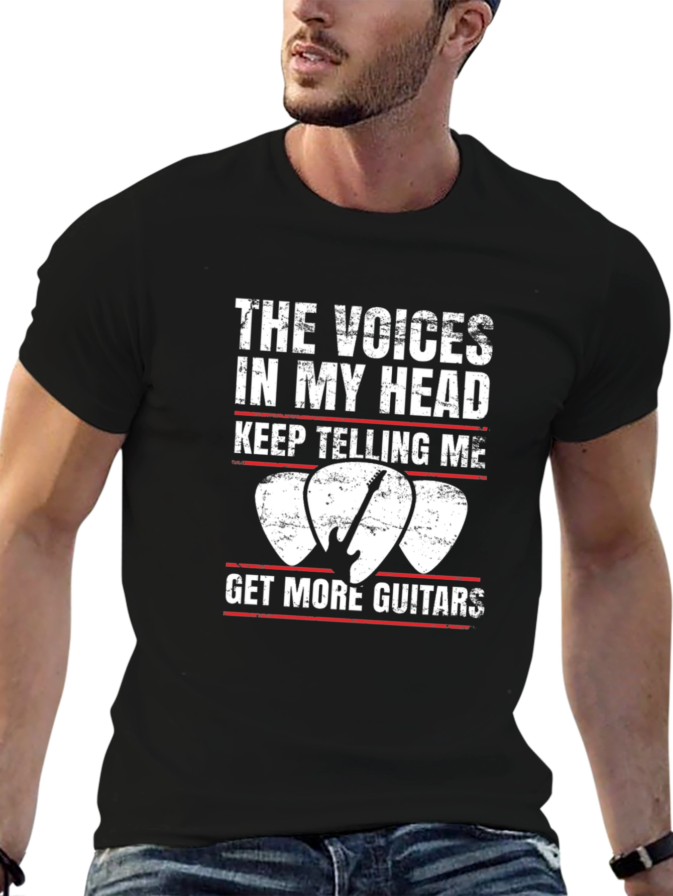 Black The Voices T-Shirt - Get More Guitars Funny Tee view 6