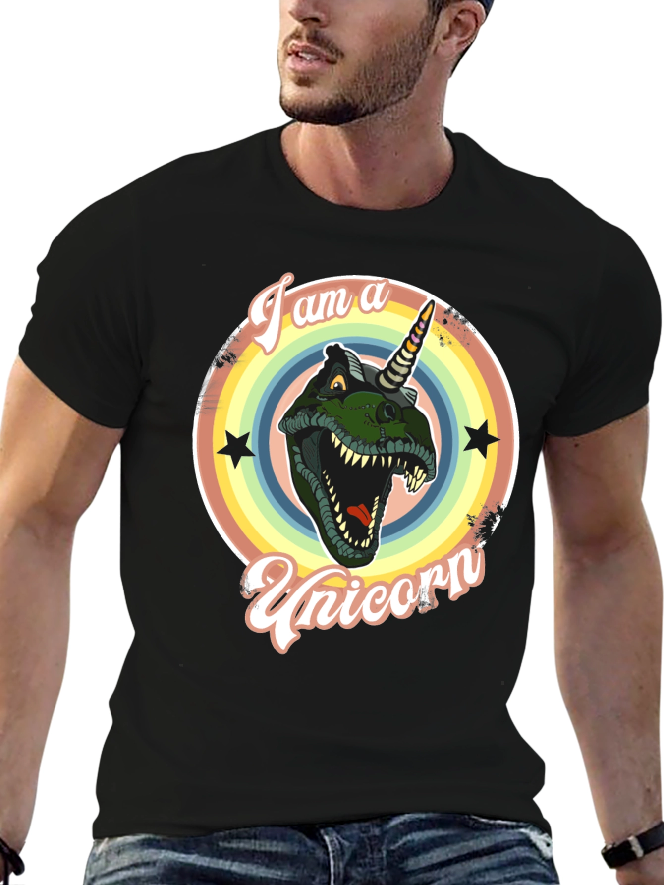 Black I am a Unicorn Dinosaur T-Shirt view 6