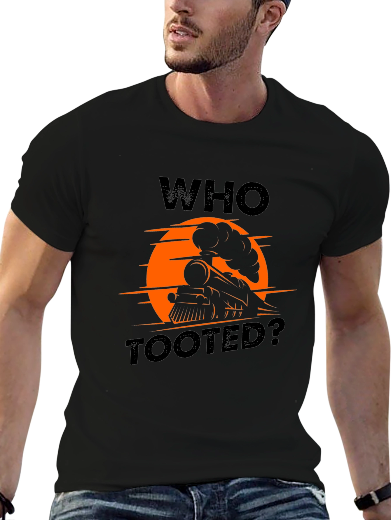 Black Who Tooted? Train Graphic T-Shirt view 6