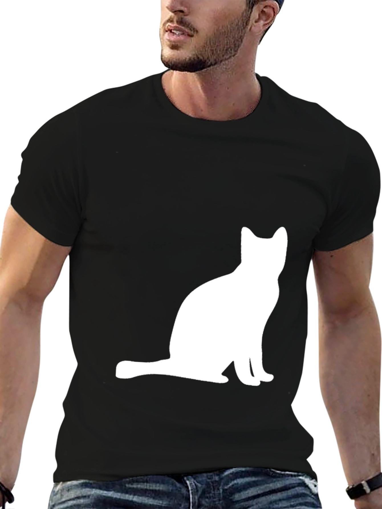 Black Cat Silhouette Graphic Tee - Black view 6