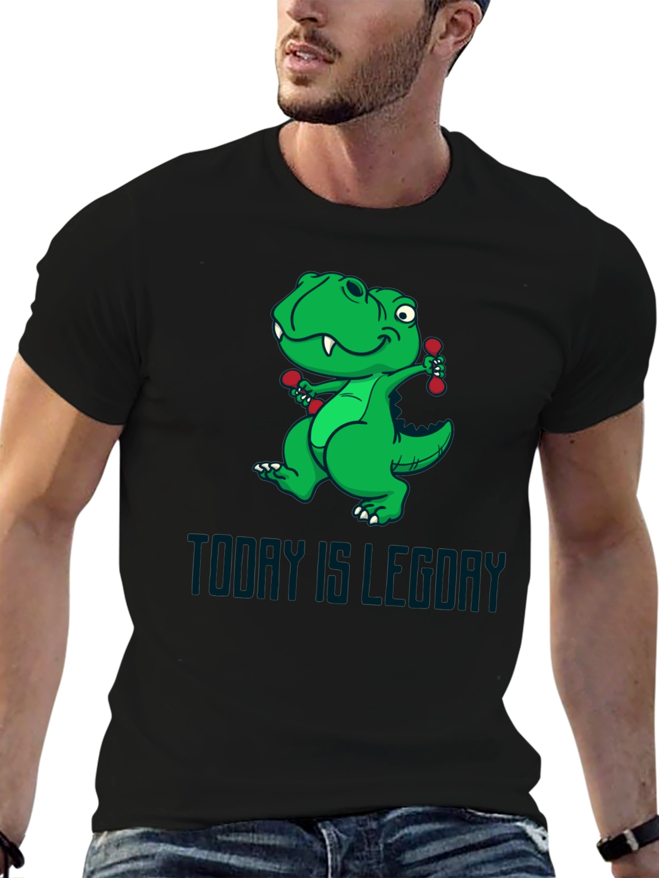 Black Dino Leg Day T-Shirt - Funny Workout Tee view 6