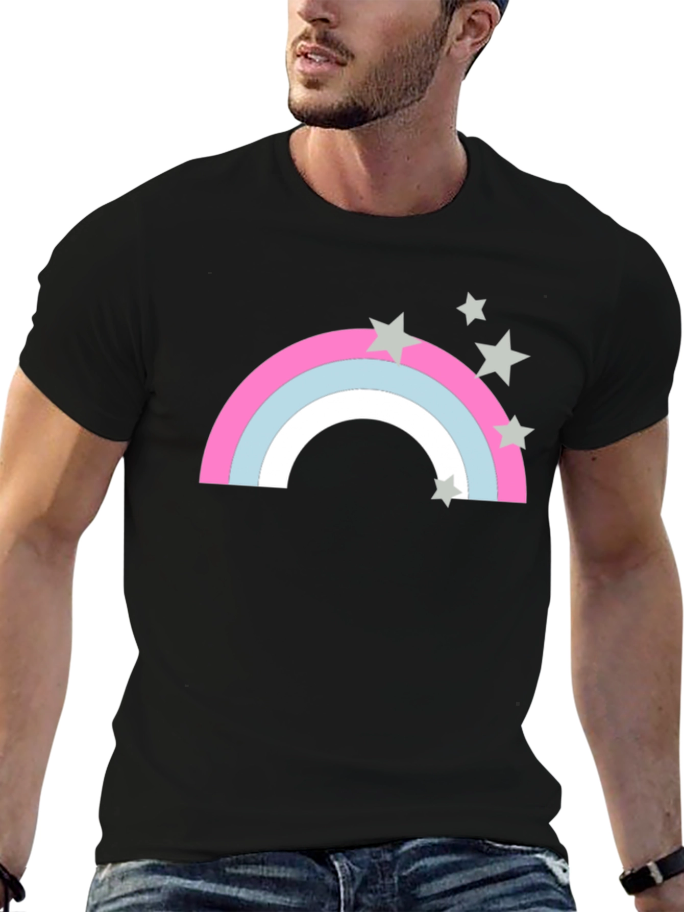 Black Rainbow & Star Graphic Black T-Shirt view 6