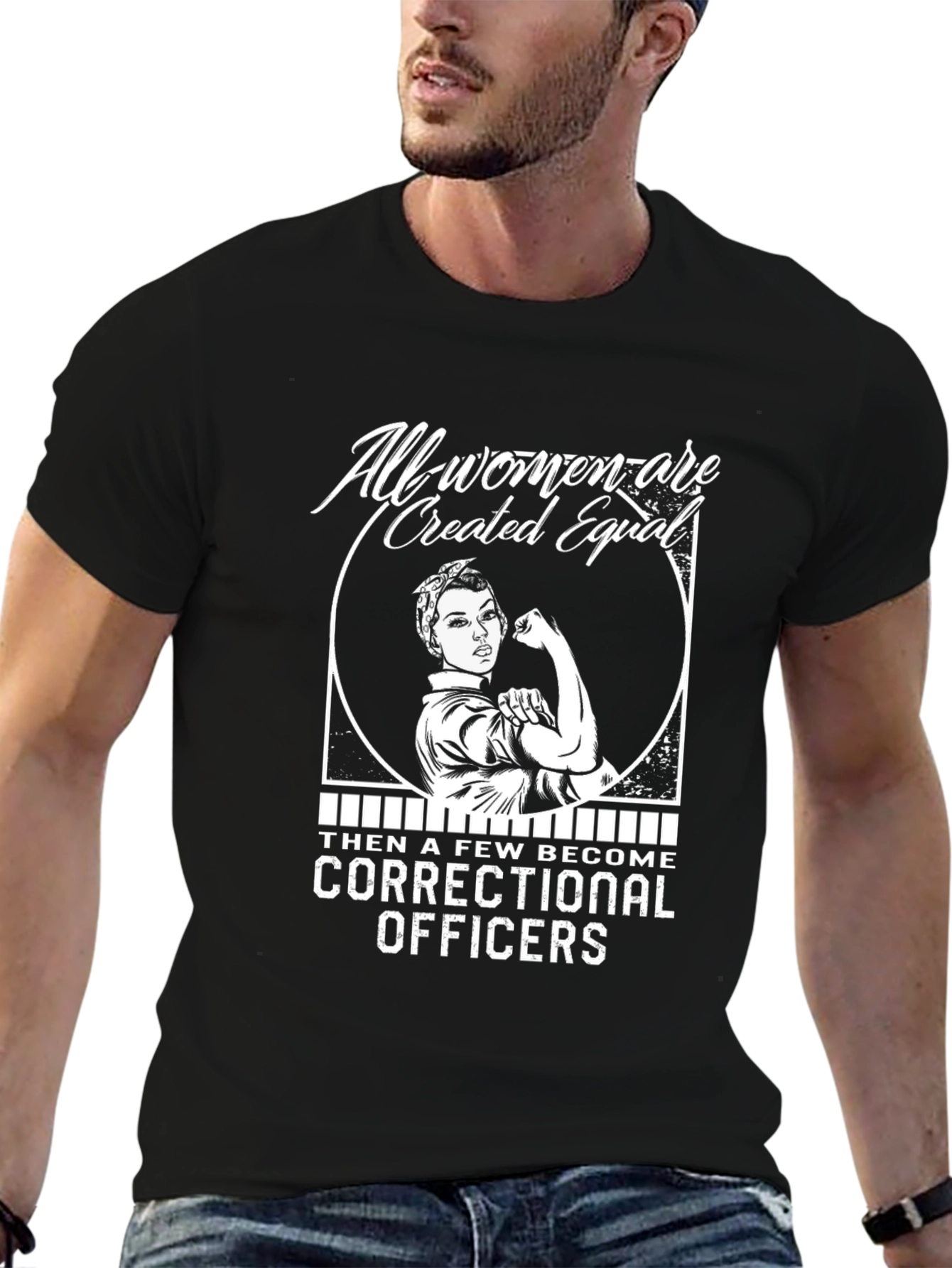 Black Correctional Officer Rosie the Riveter T-Shirt view 6