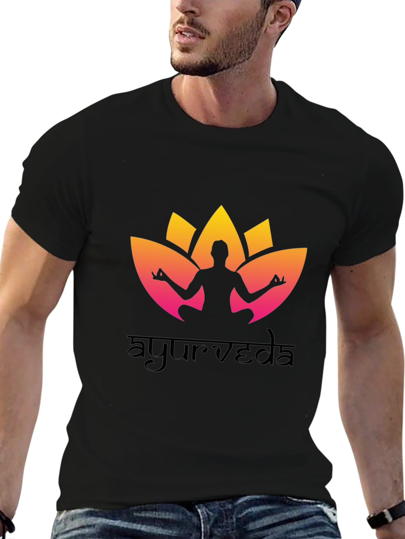 Black Ayurveda Yoga T-Shirt - Black Cotton view 6