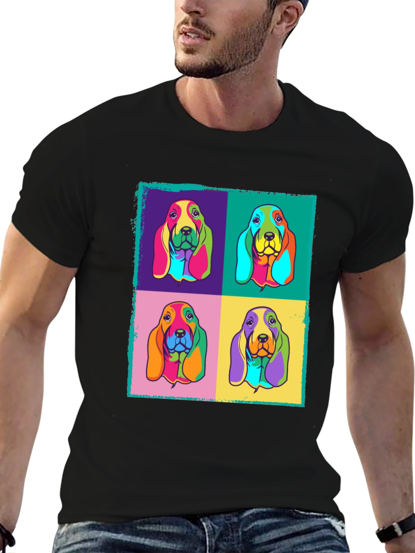 Black Pop Art Basset Hound Graphic Tee view 6