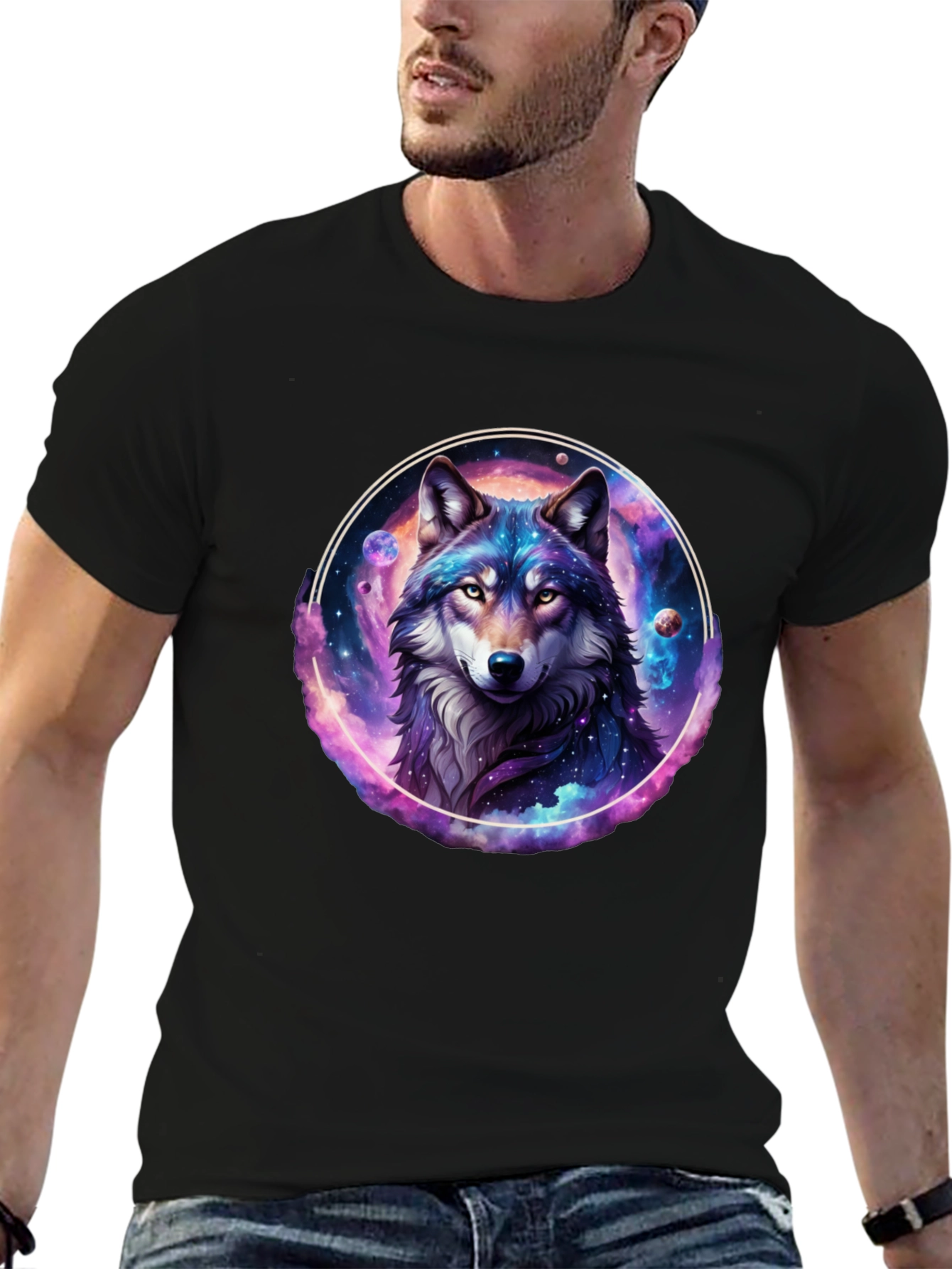 Black Cosmic Wolf Graphic Tee - Black T-Shirt view 6