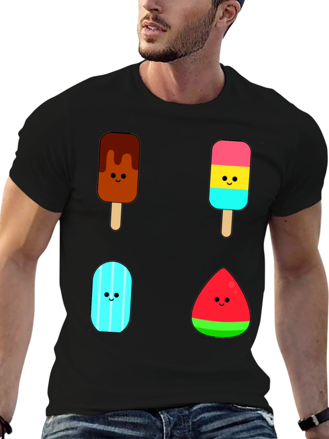 Black Cute Ice Cream Pops Graphic Tee - Black T-Shirt view 6