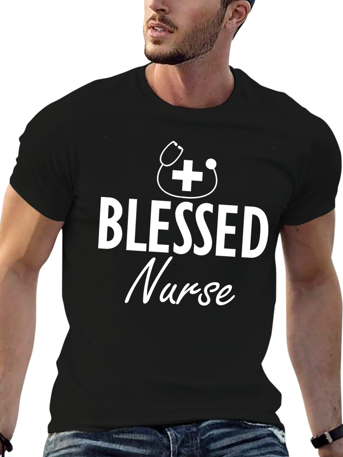 Black Blessed Nurse T-Shirt - Black - Medical Professional view 6