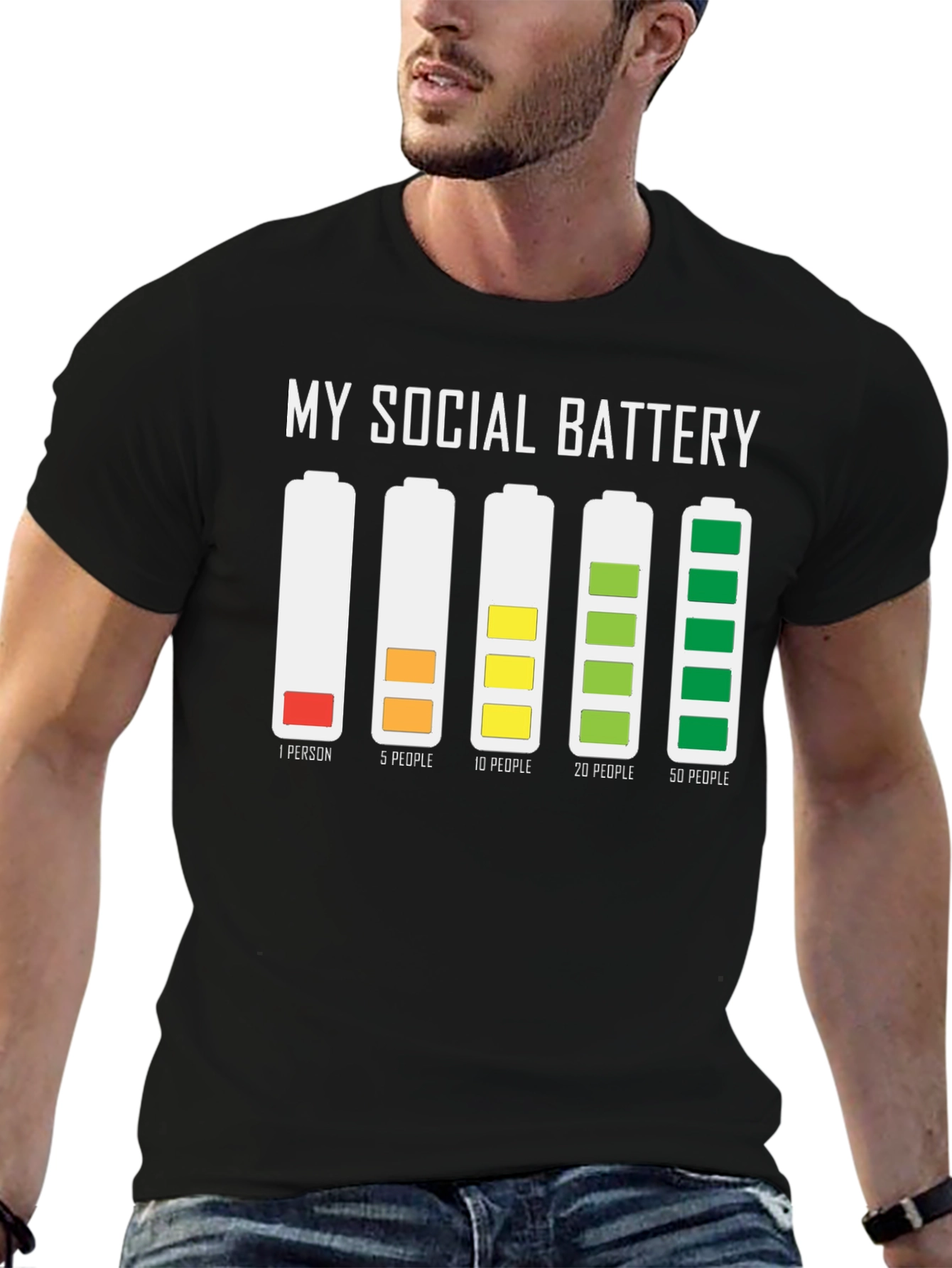 Black Social Battery Graphic T-Shirt view 6