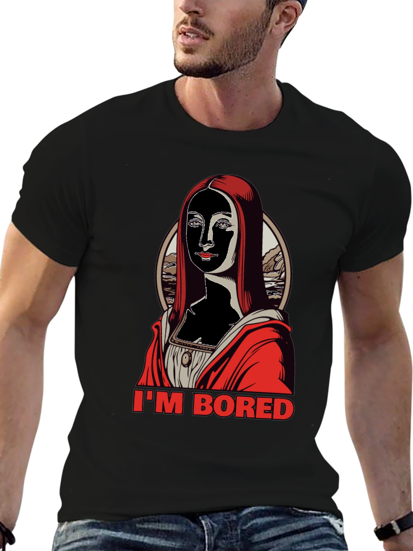 Black I'm Bored Mona T-Shirt - Black view 6