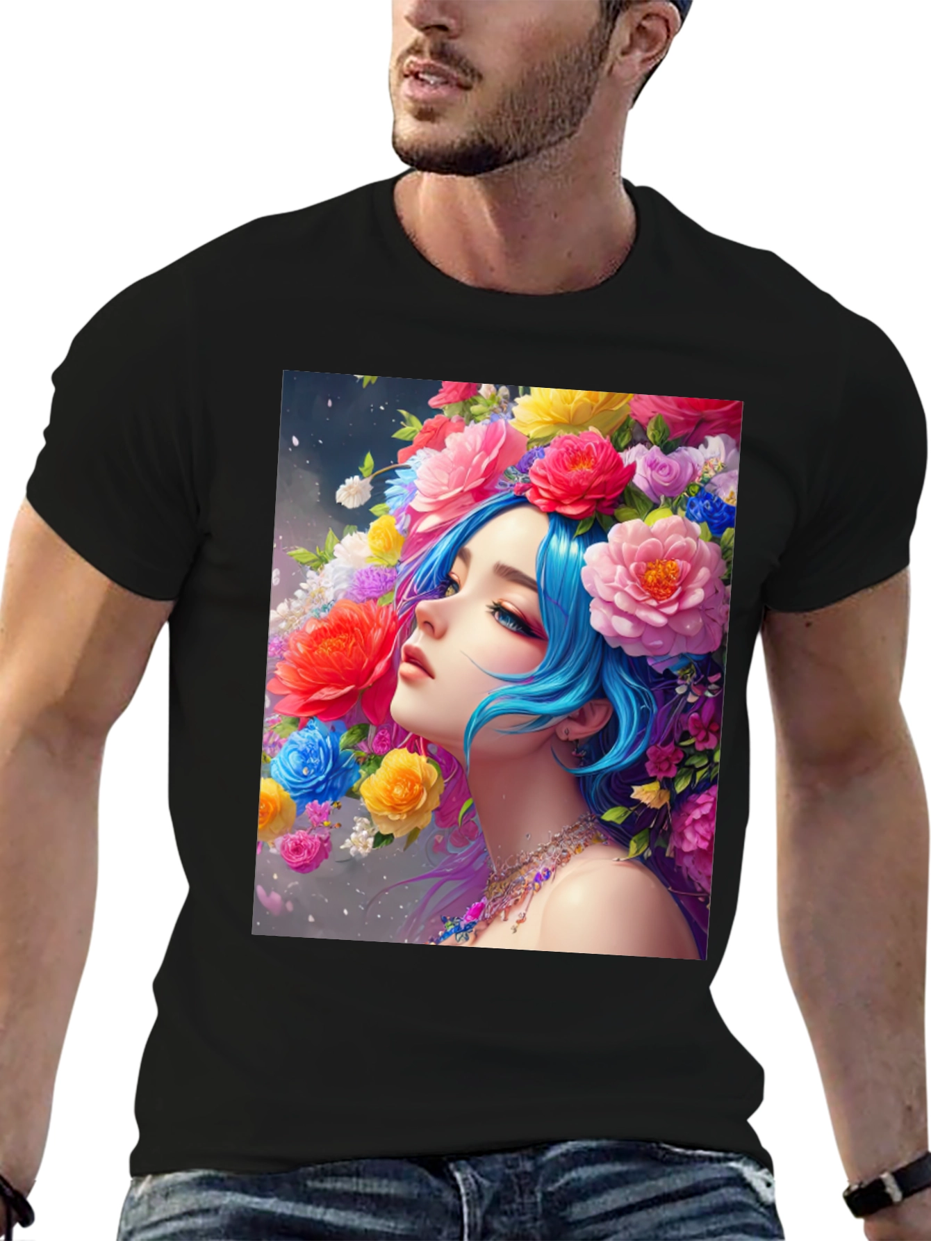 Black Floral Portrait Black Tee view 6