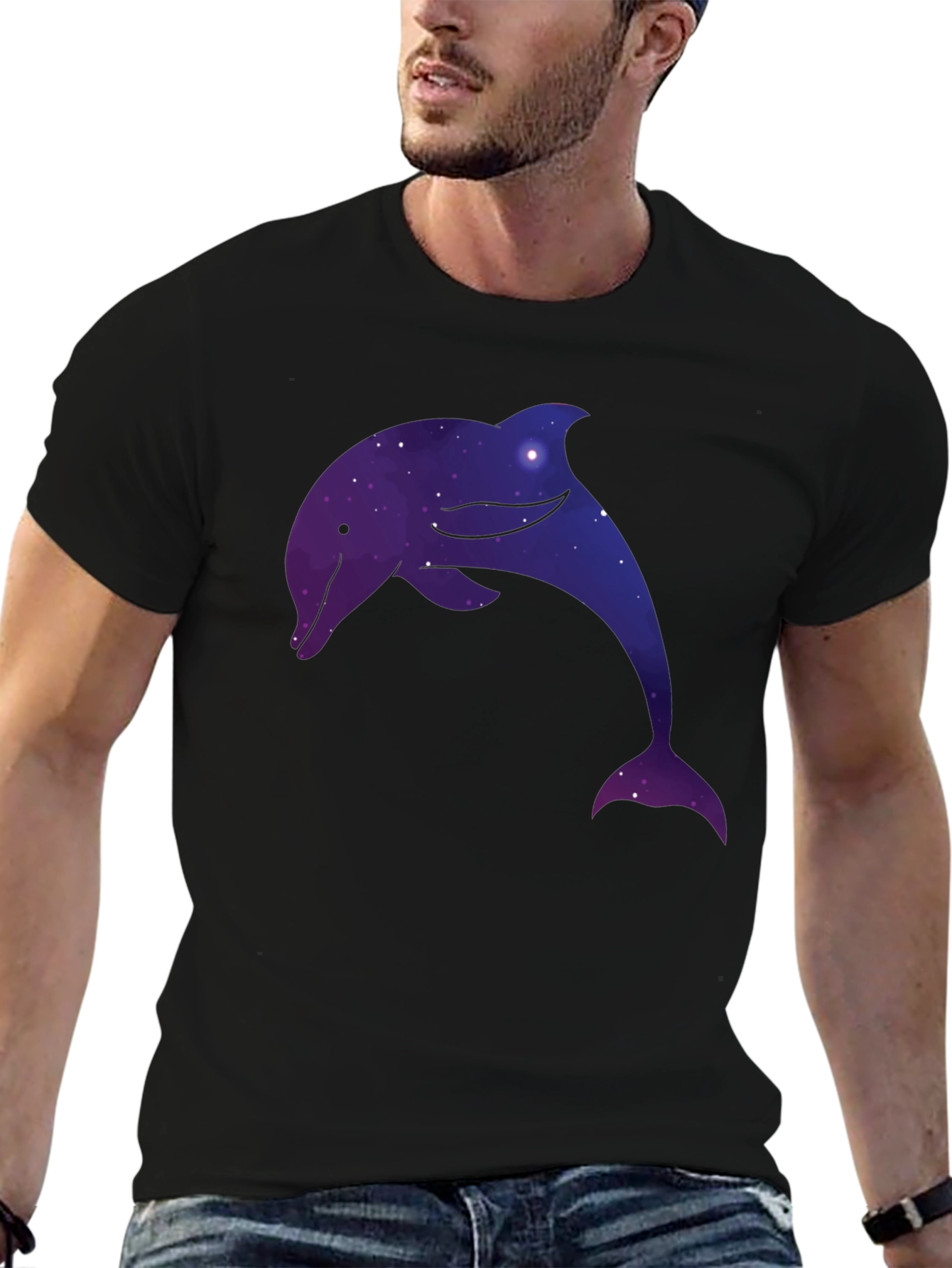Black Cosmic Dolphin Black T-Shirt view 6