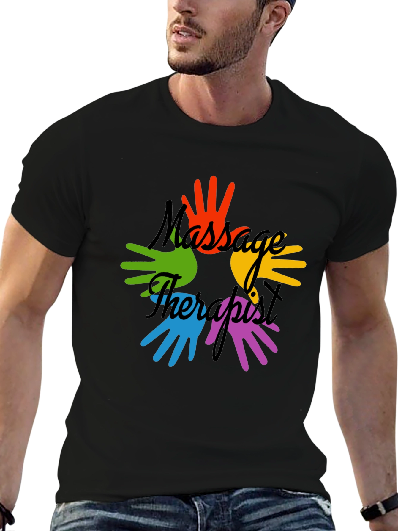 Black Massage Therapist Colorful Hands Graphic T-Shirt view 6