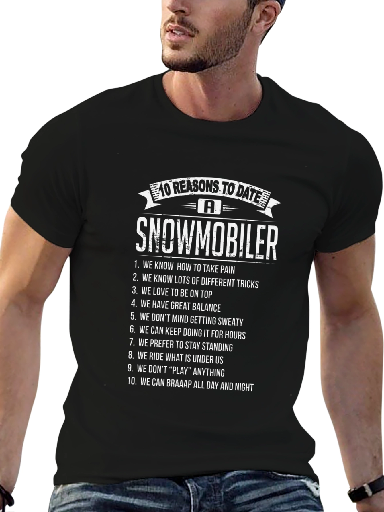 Black 10 Reasons to Date a Snowmobiler T-Shirt view 6