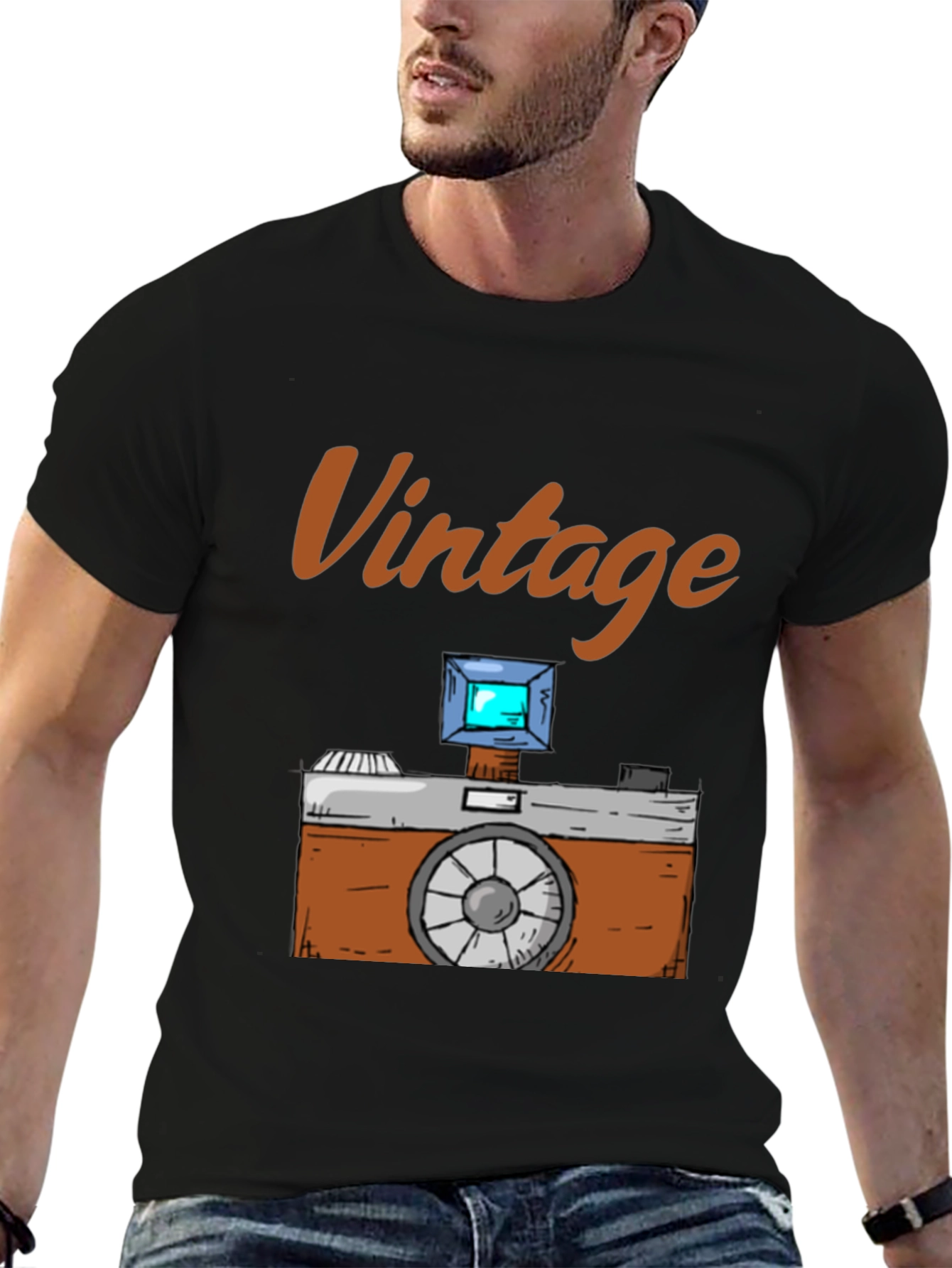 Black Vintage Camera Graphic Tee - Retro Style view 6