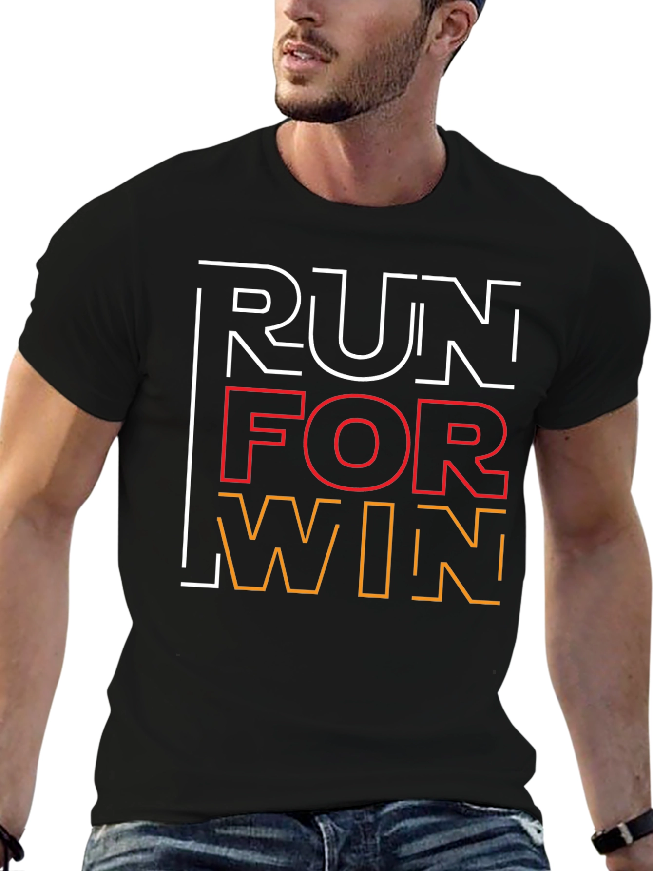 Black Run For Win Graphic Tee - Stylish Athletic Shirt view 6