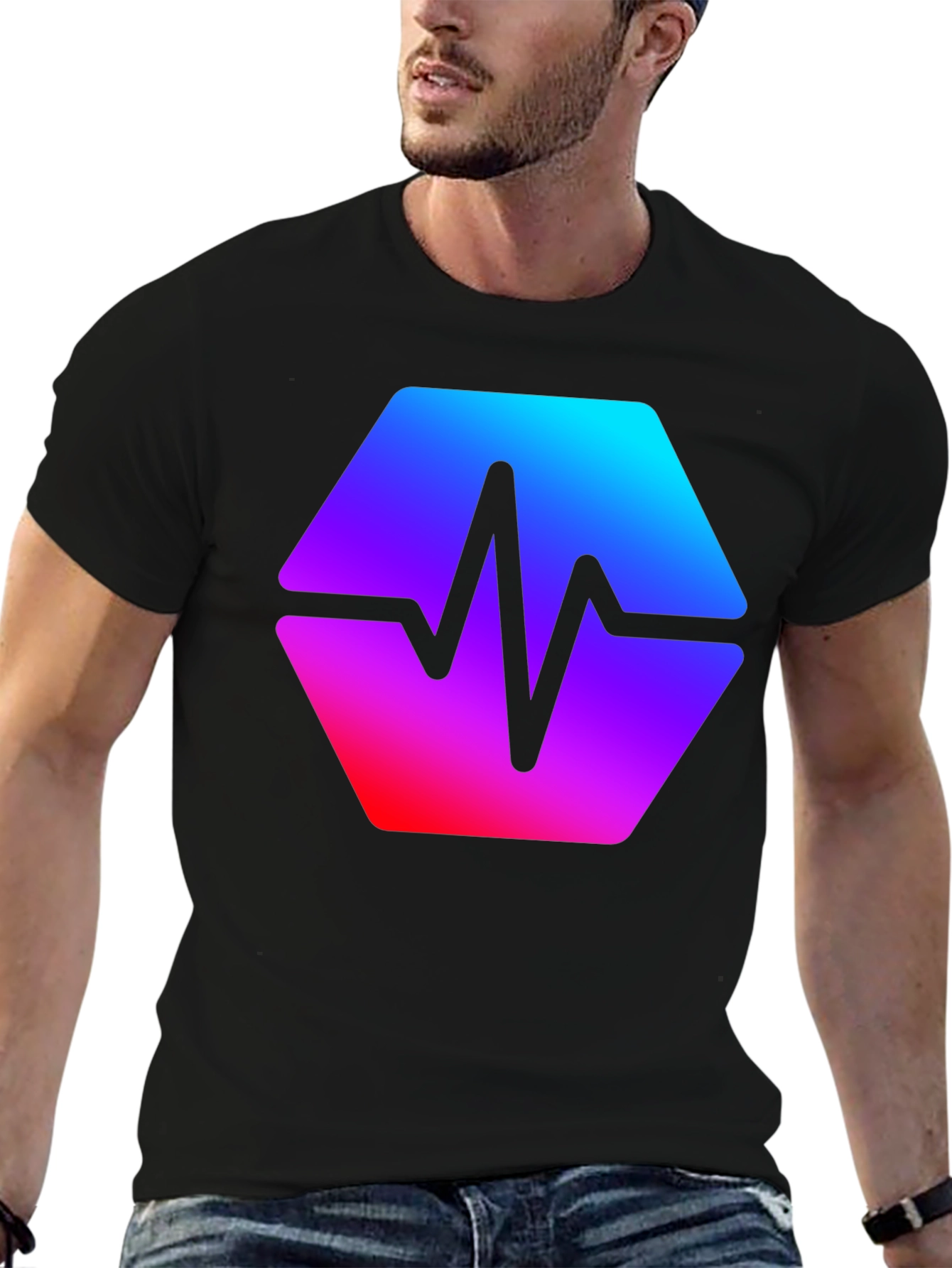Black Hex Pulse Graphic T-Shirt - Modern Style view 6