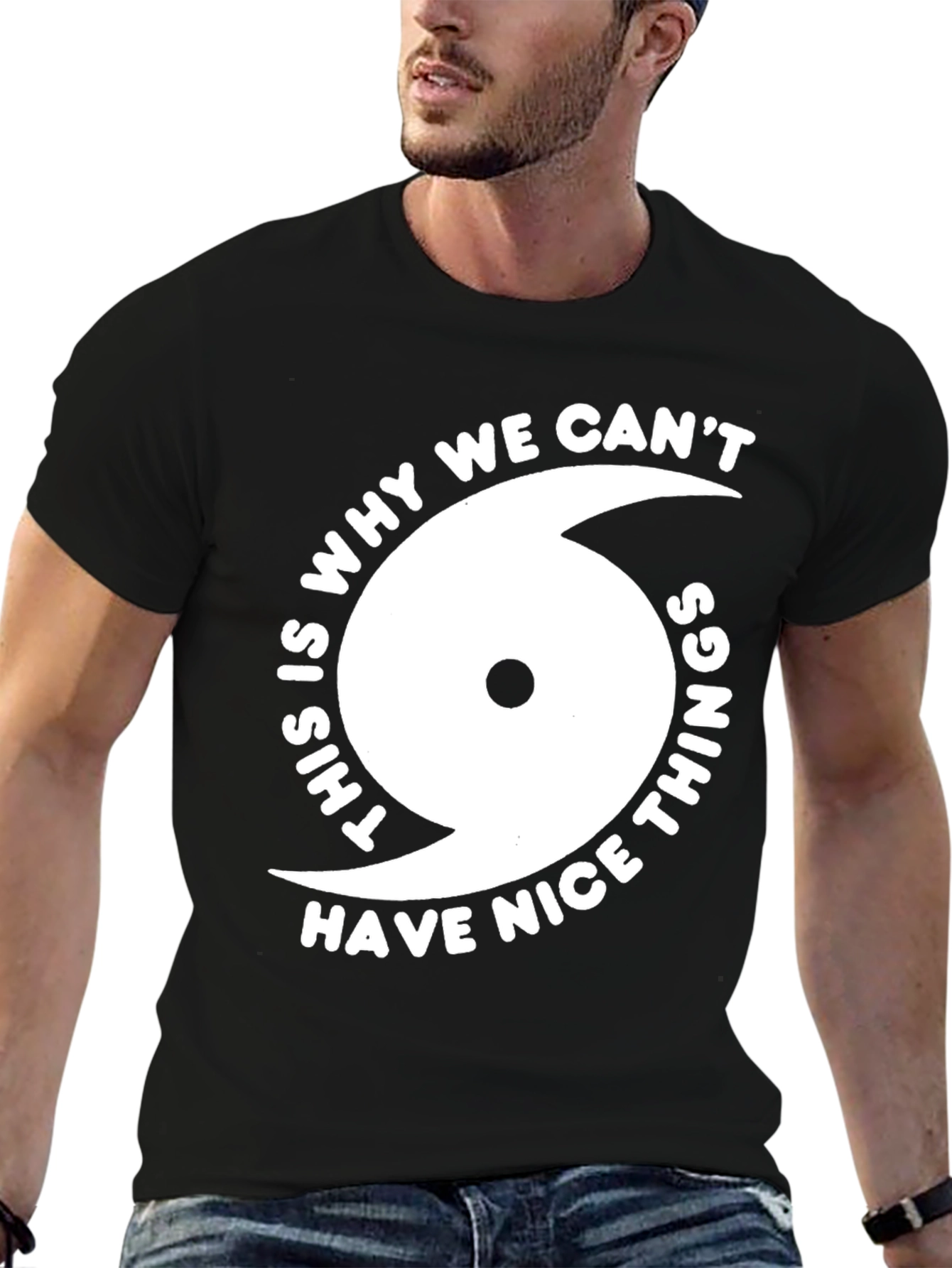 Black Hurricane Humor Tee - Why We Can't Have Nice Things Shirt view 6