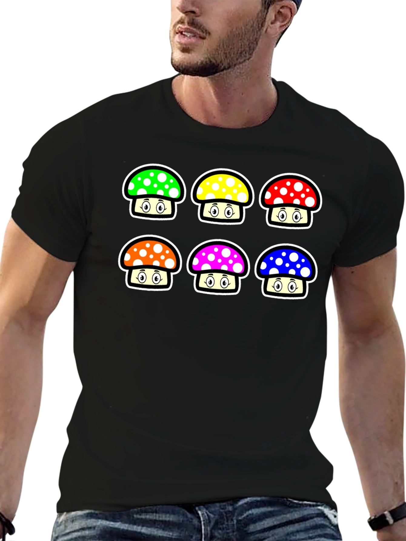 Black Mushroom T-Shirt - Fun Colorful Design view 6