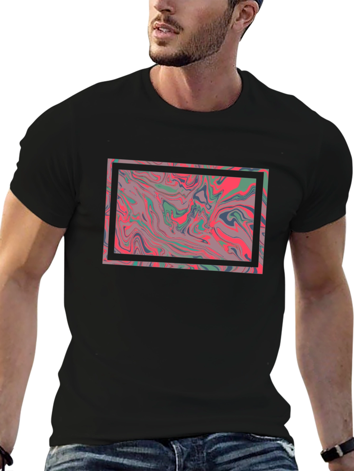 Abstract Marble Graphic Tee - Stylish Black T-Shirt - 6