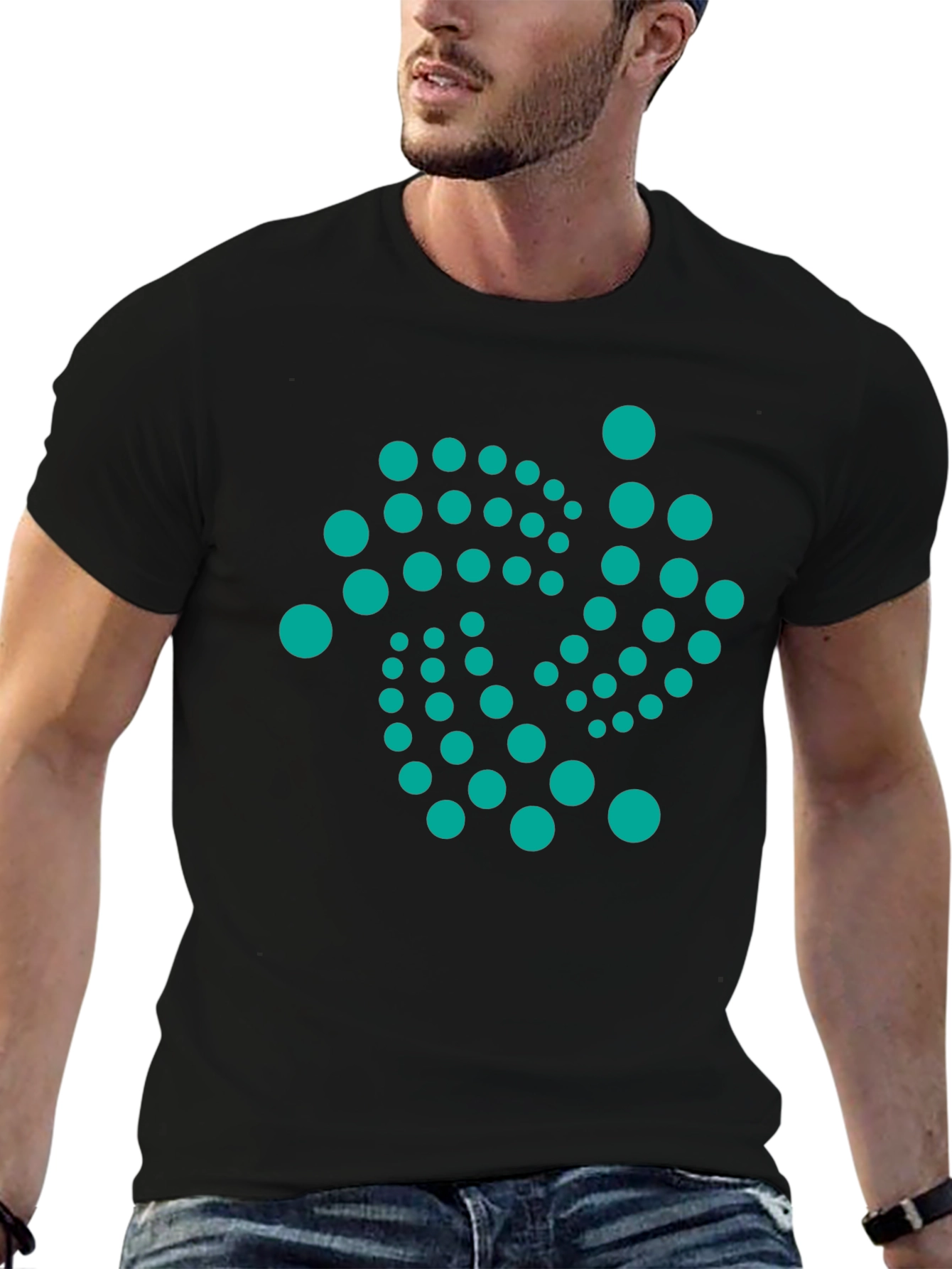 Black Abstract Dot Design Black T-Shirt view 6
