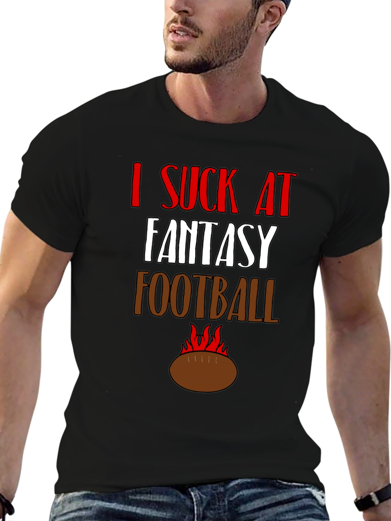 Black I Suck at Fantasy Football Graphic Tee view 6
